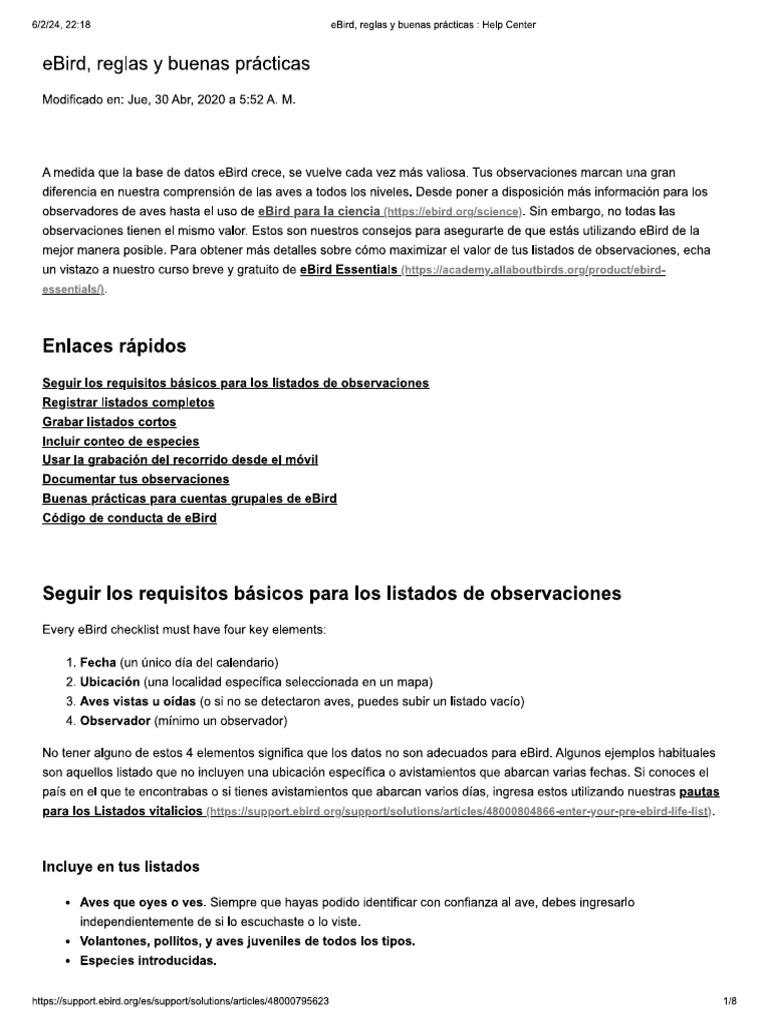 Ebird, Reglas y Buenas Prácticas | PDF