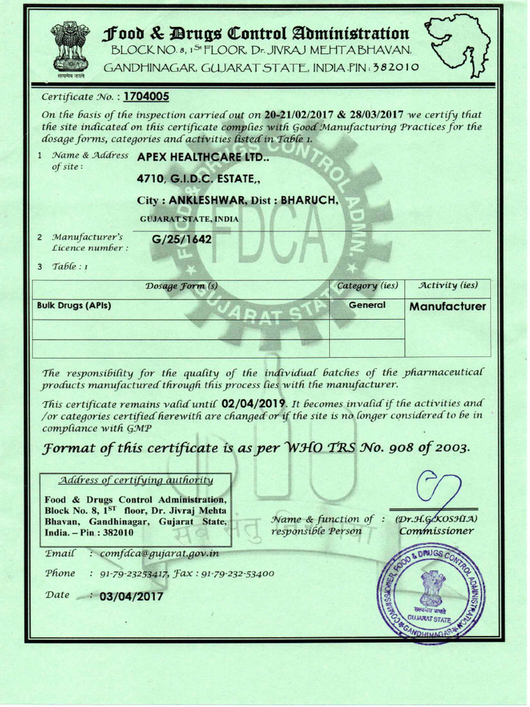 Who GMP Certificate | PDF