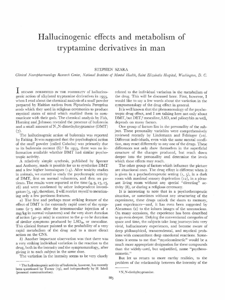 Tryptamine Derivatives: Hallucinogenic Effects | PDF | Hallucinogen ...