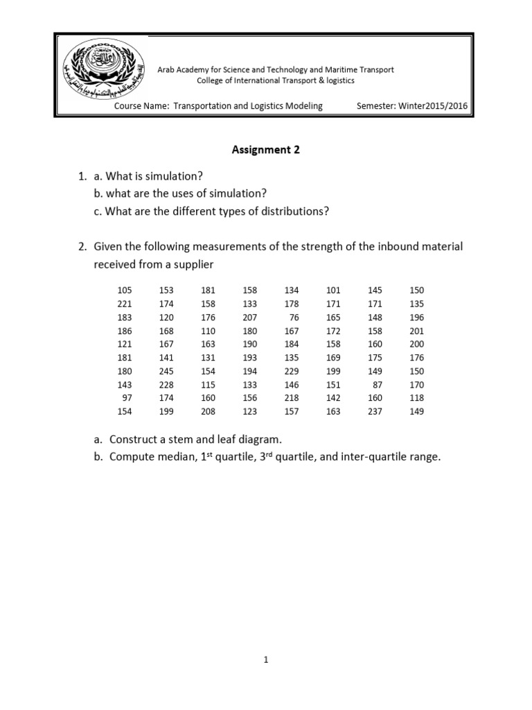 Transportation and Logistics Modeling Assignment | PDF