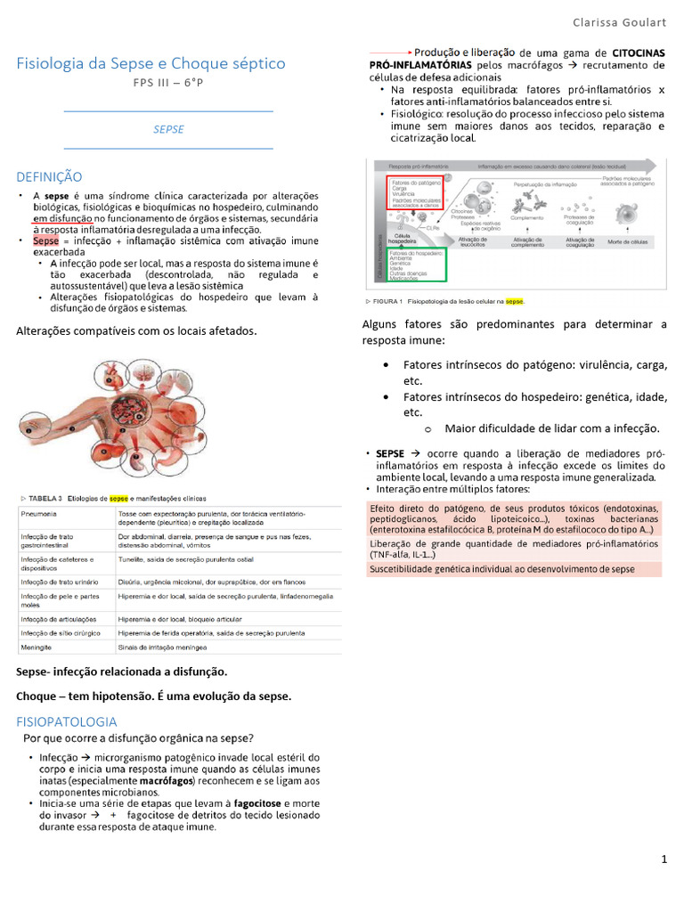 Fisiologia da Sepse e Choque Séptico | PDF | Sepse | Inflamação