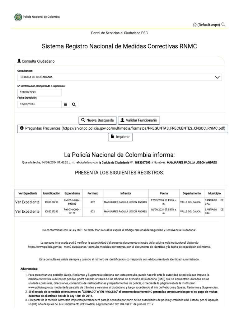 Consulta RNMC | PDF | Documento de identidad | Gobierno