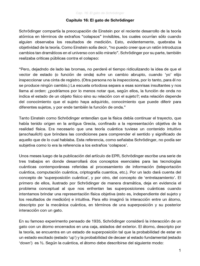 El Gato de Schrödinger PDF Mecánica cuántica Física