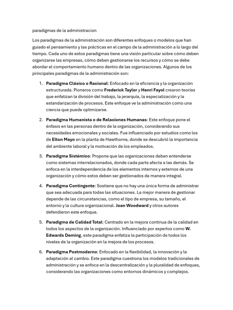 Paradigmas de la Administración | PDF | Paradigma | Pensamiento