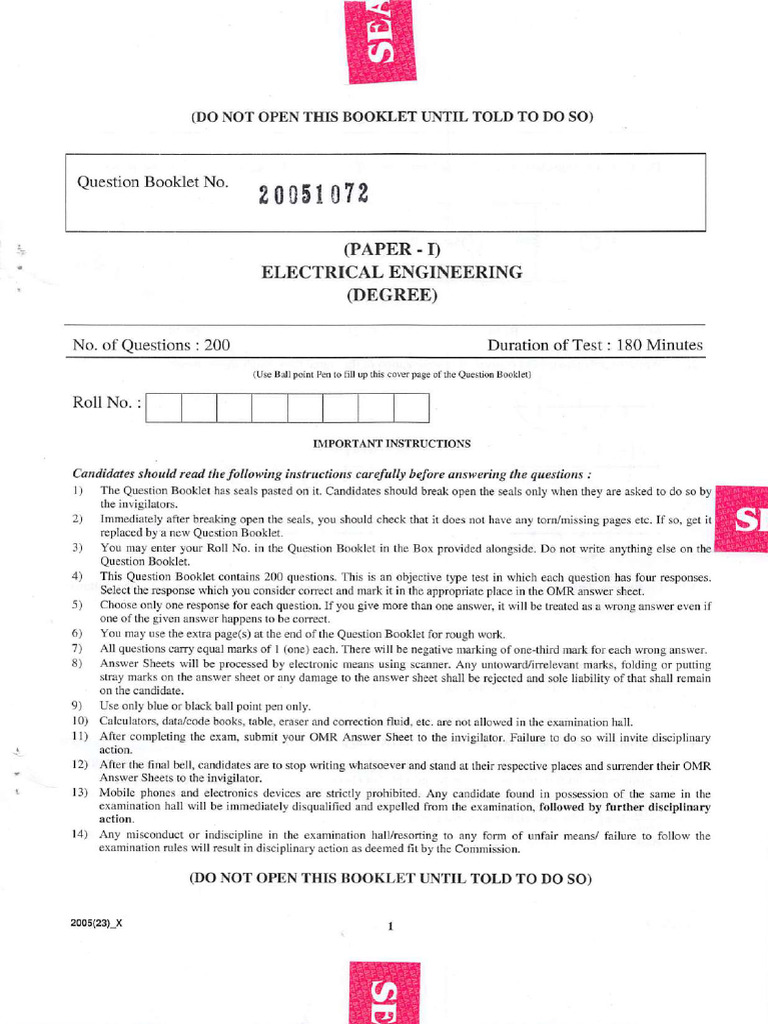 Electrical Engg. Degree Paper I | PDF