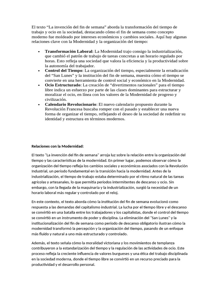La Modernidad y el Fin de Semana | PDF | Modernidad | Capitalismo