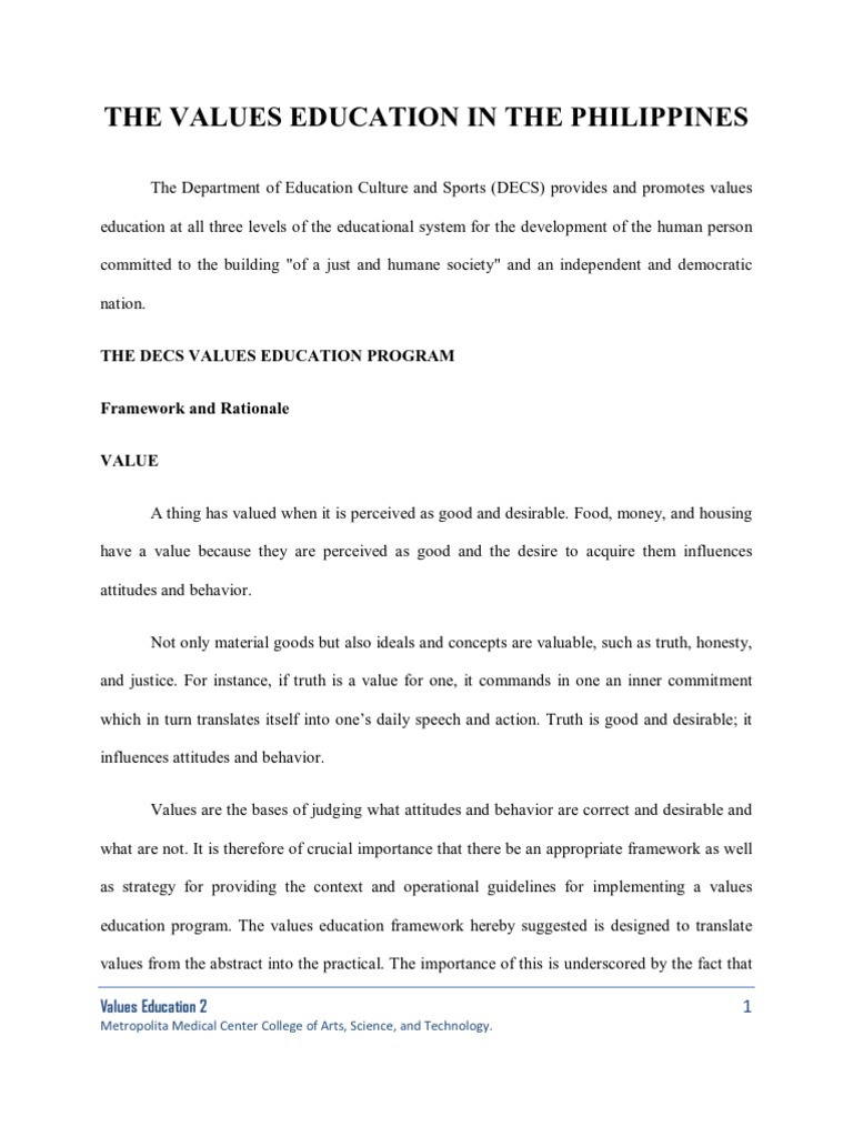 thesis about values education in the philippines pdf