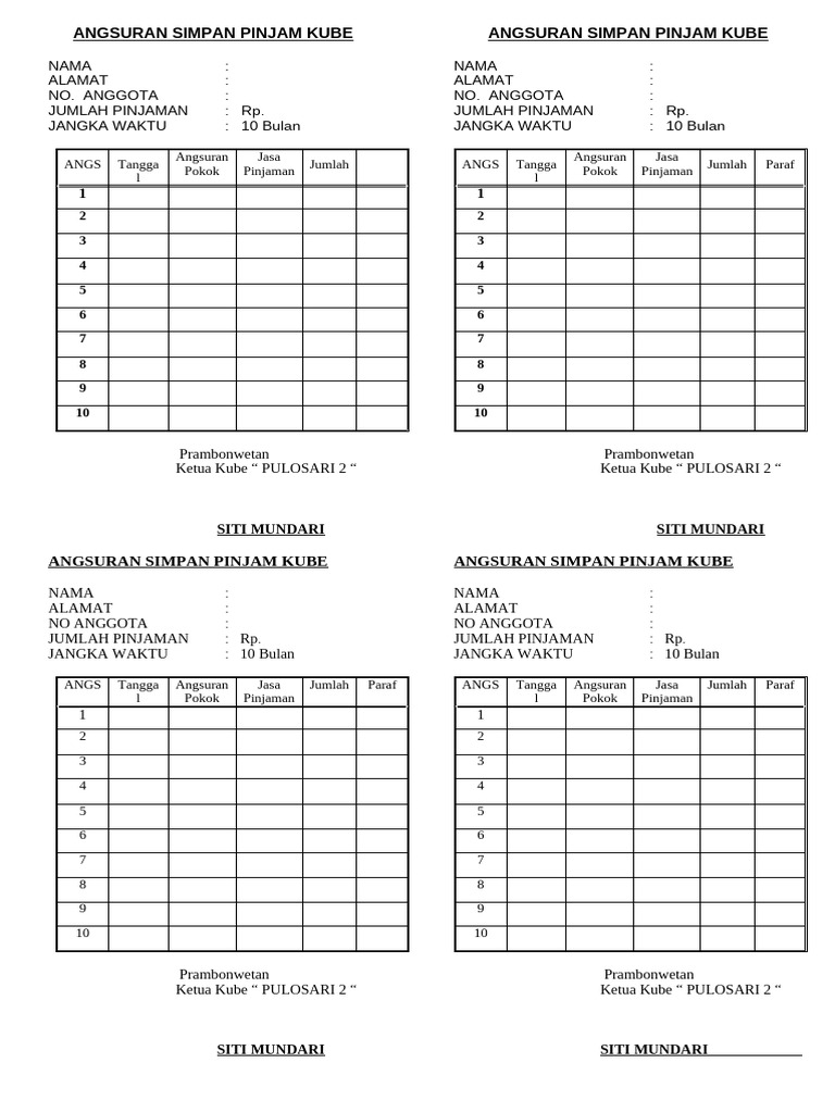 Angsuran Simpan Pinjam Kube Pulosari 2 | PDF