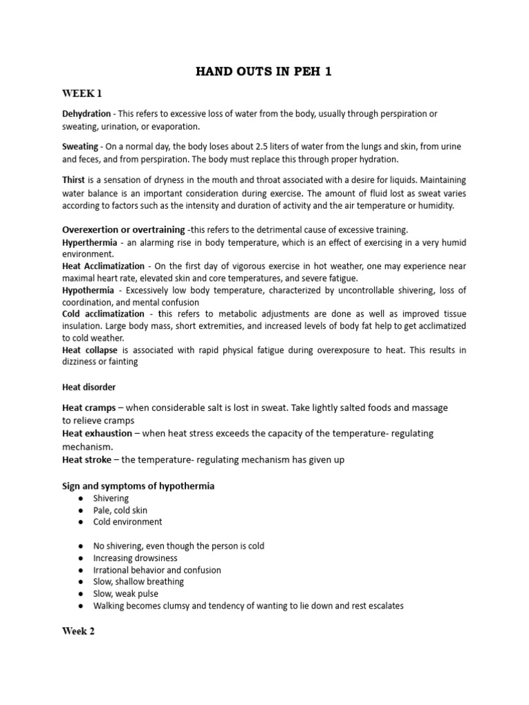 Hand Outs in 2NDQ. G11 | PDF | Hyperthermia | Physical Fitness