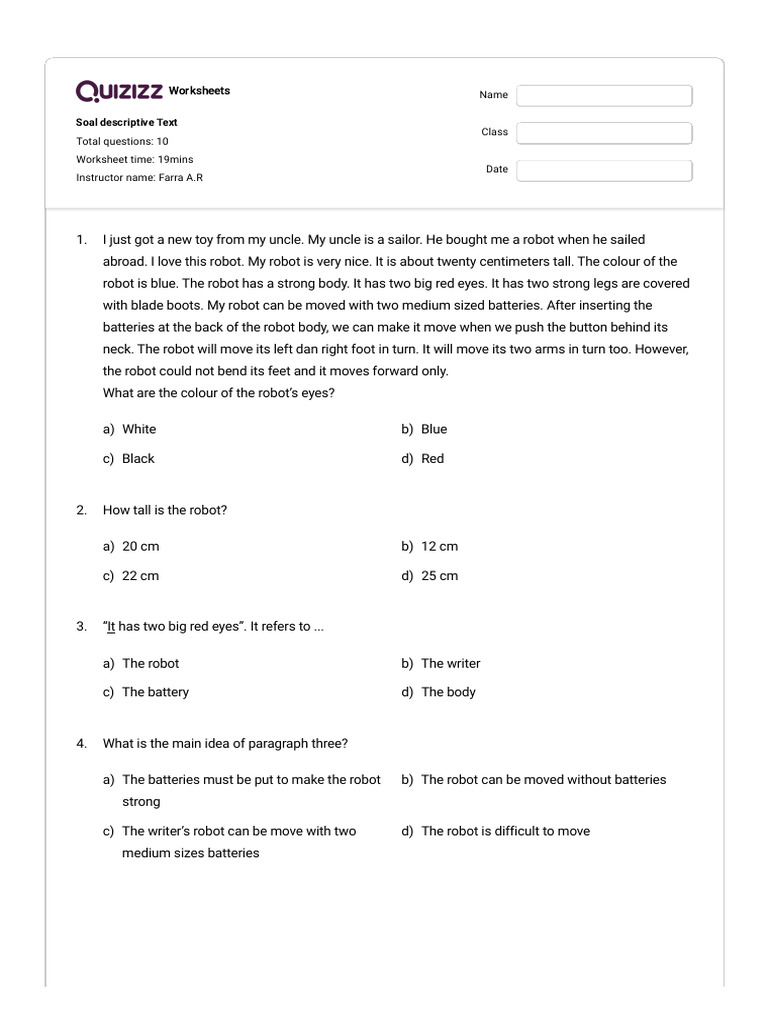 Soal descriptive text quizizz pdf general fiction