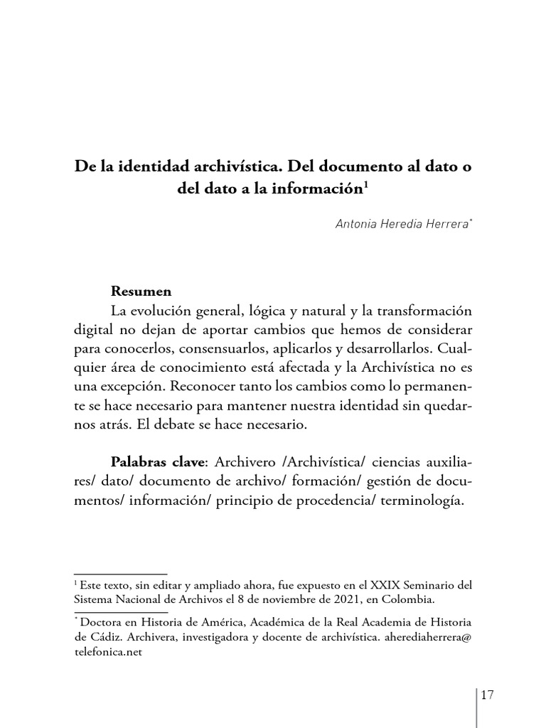 De La Identidad Archivística. Del Documento Al Dato o Del Dato A La ...