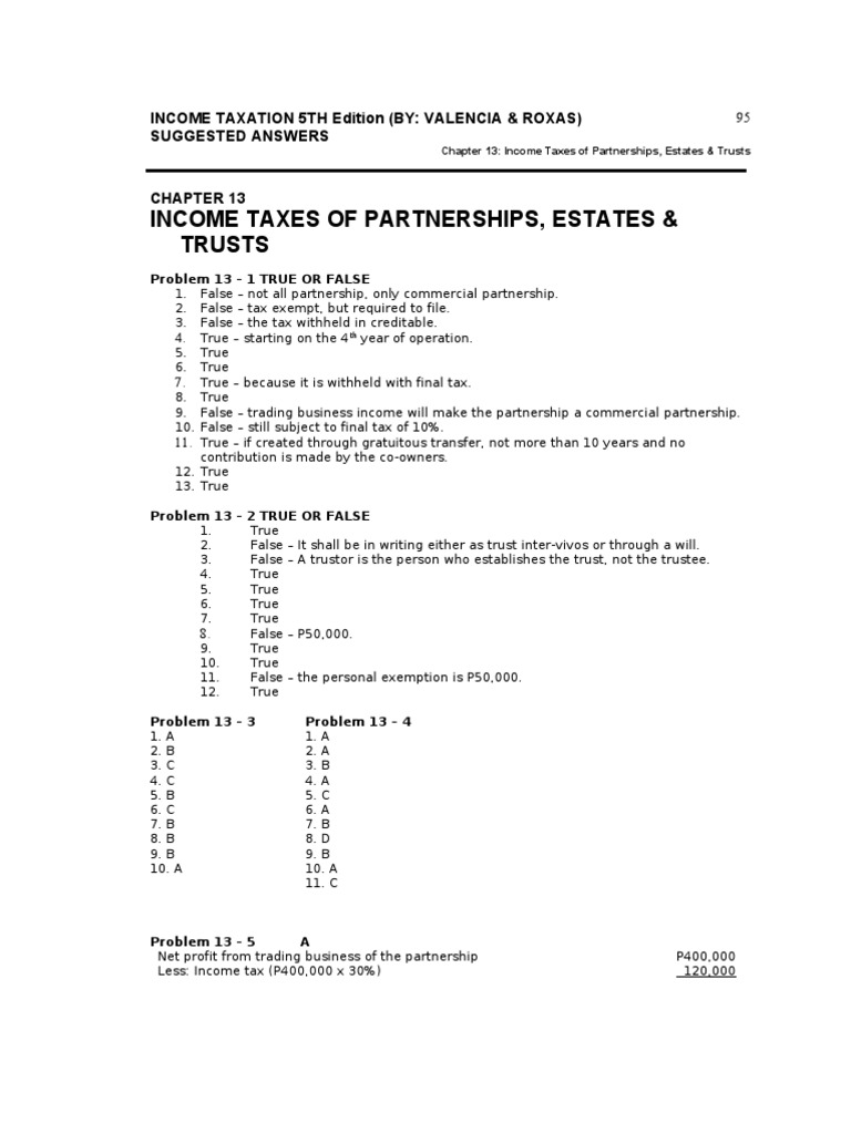 Income Taxation of Partnerships & Trusts | PDF | Income Tax In The ...