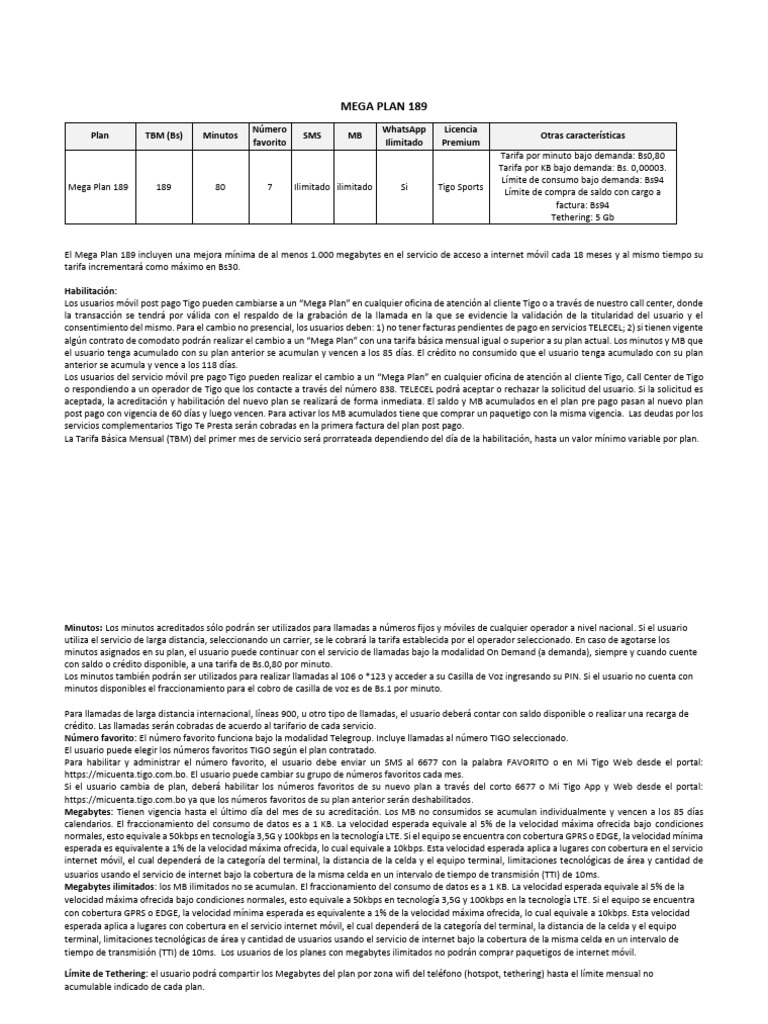 Mega Plan 189: Características y Beneficios | PDF | Tarjeta de débito ...