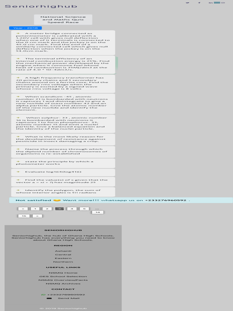 Seniorhighub national science and maths quiz speed race pdf