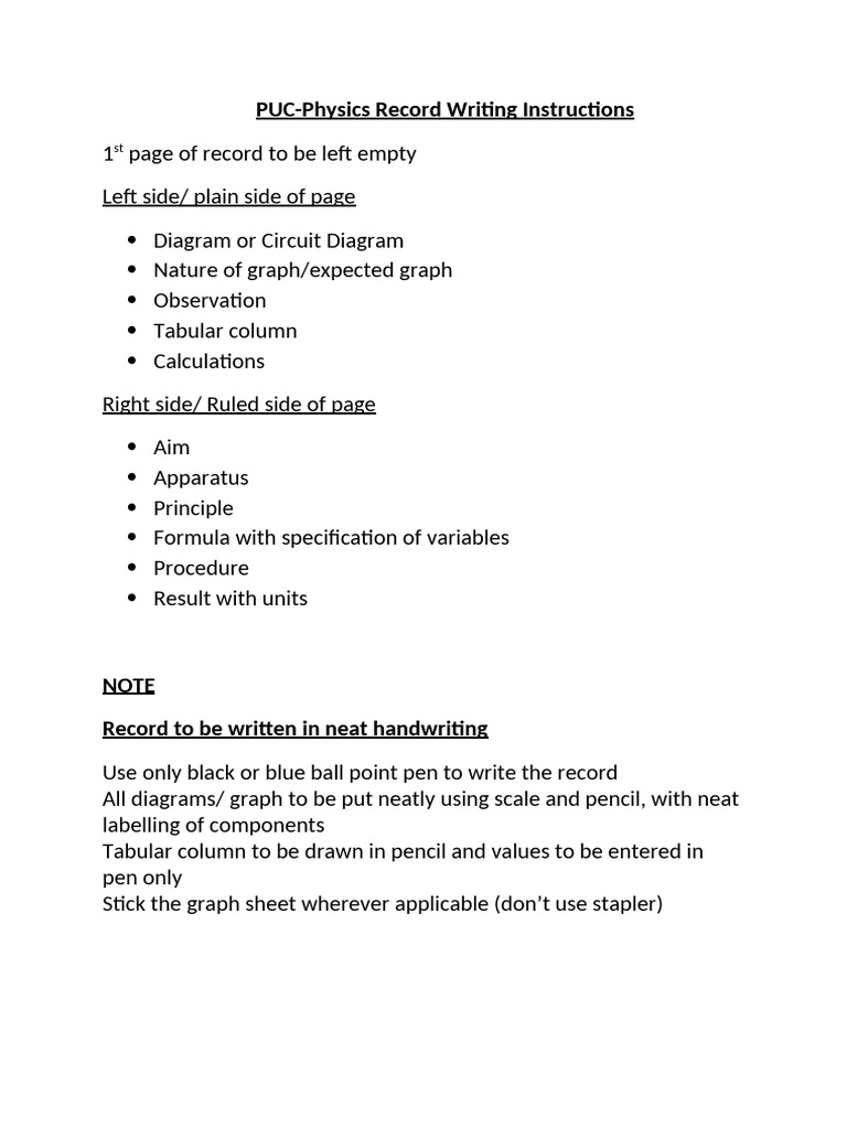 Physics Record Writing Instruction-Spuc | PDF