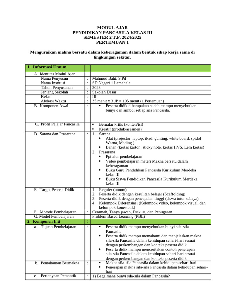 Modul Ajar Pancasila Kelas III SD | PDF | Karier & Perkembangan | Seni