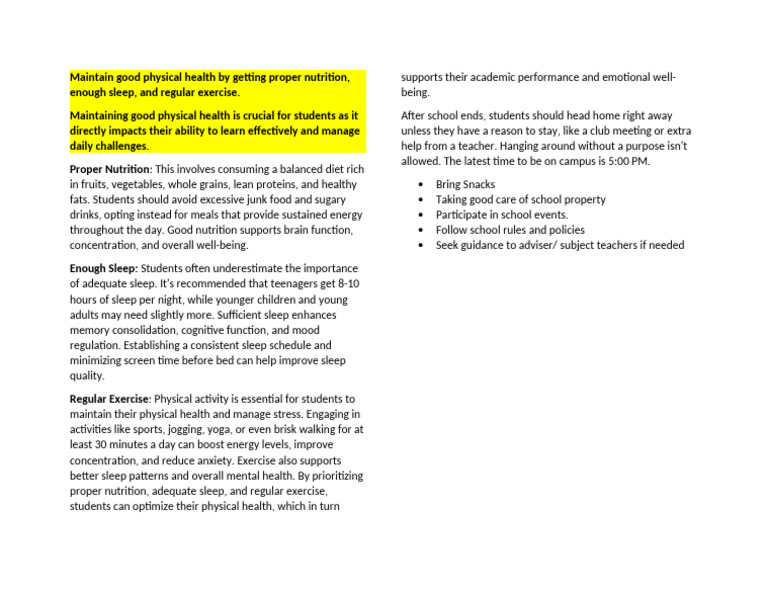 Essential Health Tips for Students | PDF