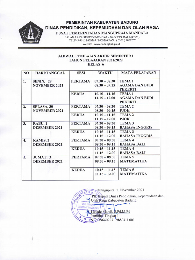 Jadwal Pas Semester Ganjil 2021l025 Pdf