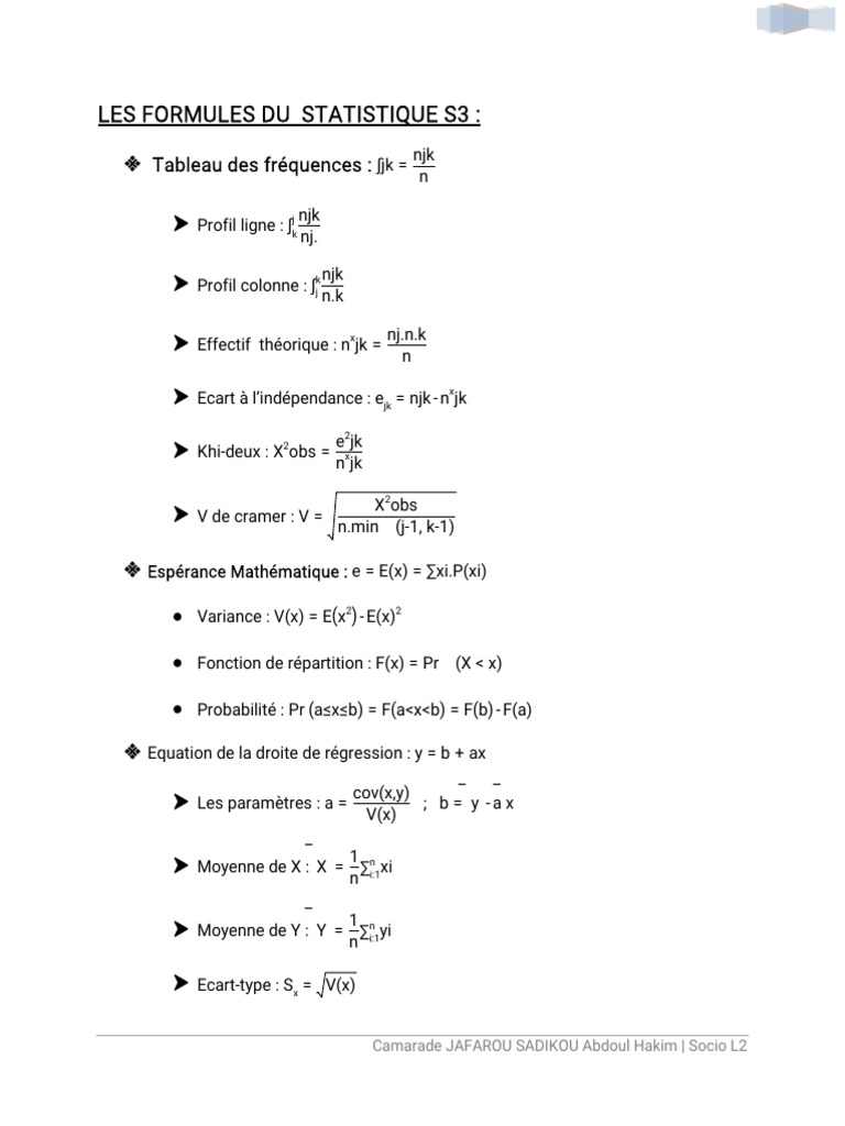 Formules Statistiques S3 | PDF