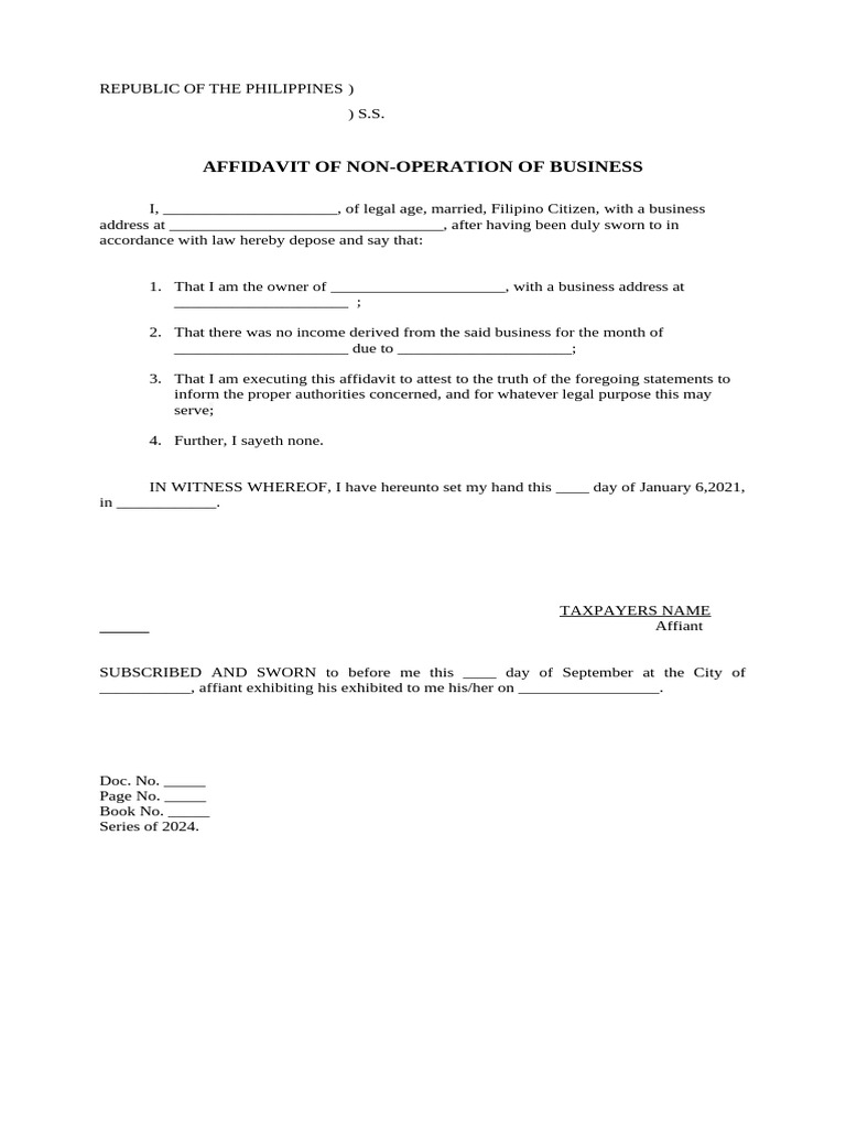 Affidavit of non operation of business pdf business finance