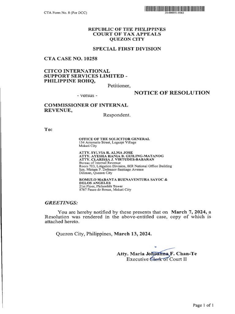 Cta 1D CV 10258 M 2024mar07 Ref | PDF | Judgment (Law) | Legal Procedure