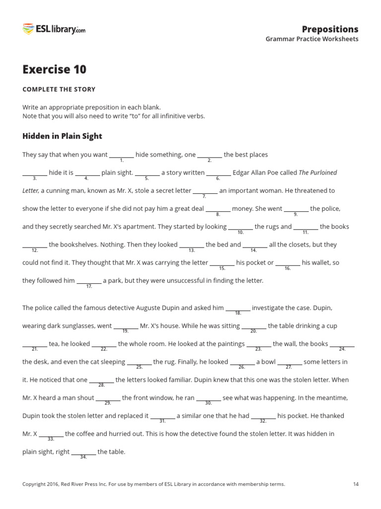Preposition Practice | PDF | C. Auguste Dupin