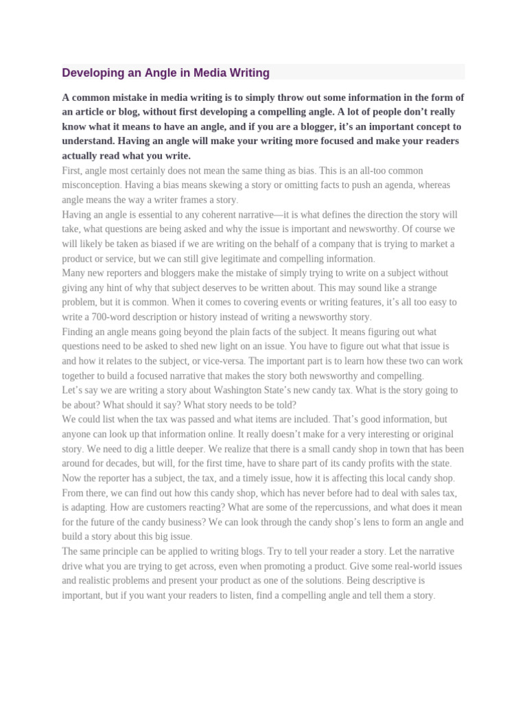 Understanding News Angles in Writing | PDF | News