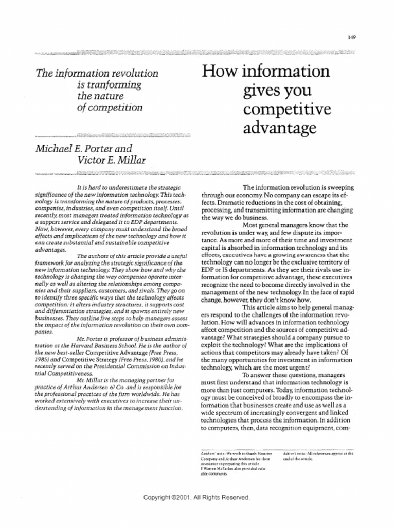 Porter - Information and Competitive Advantage New | PDF