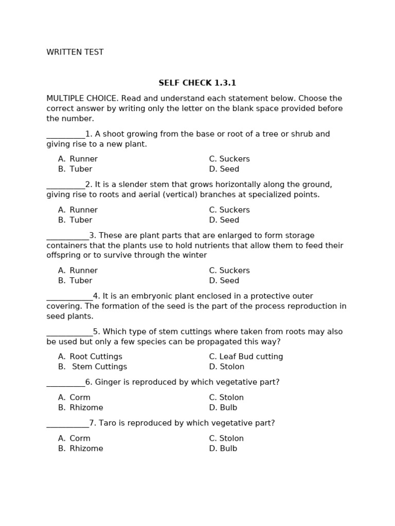 Written Test Pdf Seed Botany
