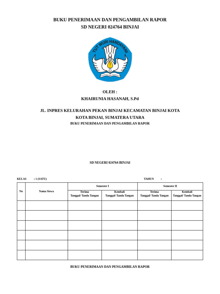 Buku Rapor SD Negeri 024764 Binjai | PDF