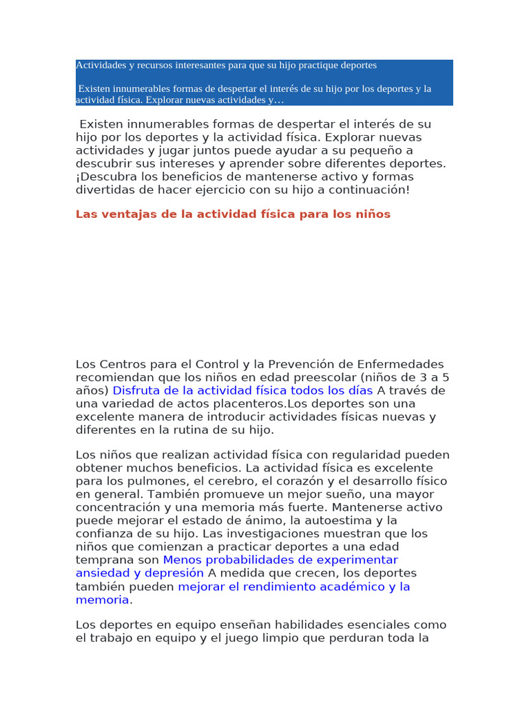 Actividades y Recursos Interesantes para Que Su Hijo Practique Deportes ...
