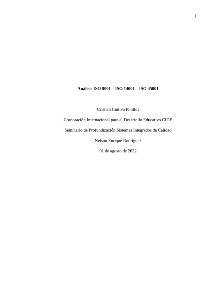 Analisis ISO 9001 - 14001 y 45001 | PDF | Sistema de manejo de calidad ...