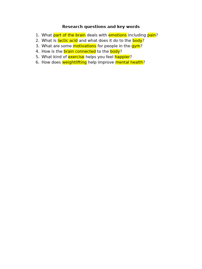 Research Questions and Key Words | PDF