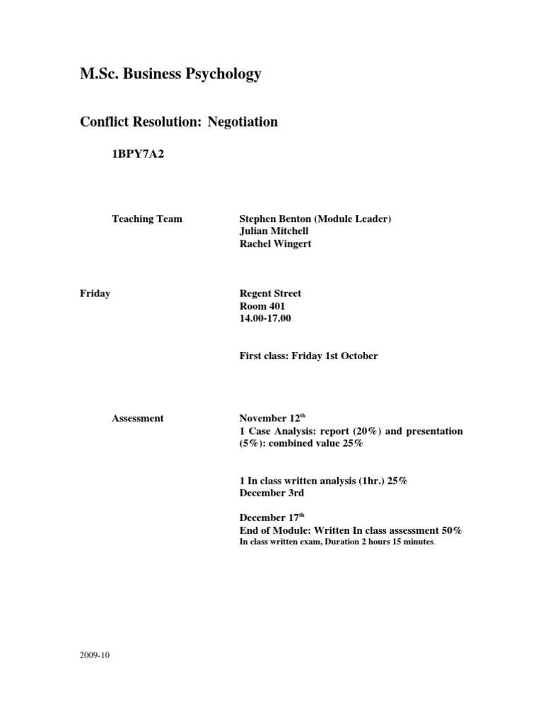 M.Sc. Business Psychology: Negotiation Module | PDF | Negotiation ...