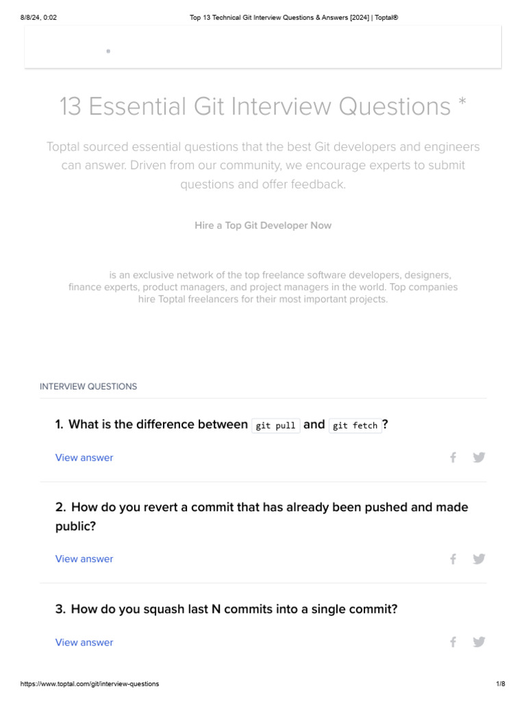 Top 13 Technical Git Interview Questions & Answers (2024) - Toptal ...