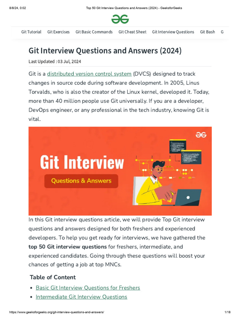 Top 50 Git Interview Questions and Answers (2024) - GeeksforGeeks | PDF ...