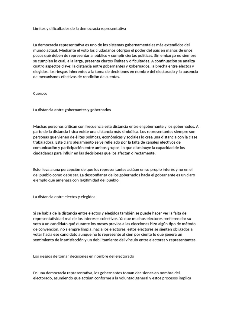 Dificultades de la democracia representativa | PDF | Responsabilidad ...