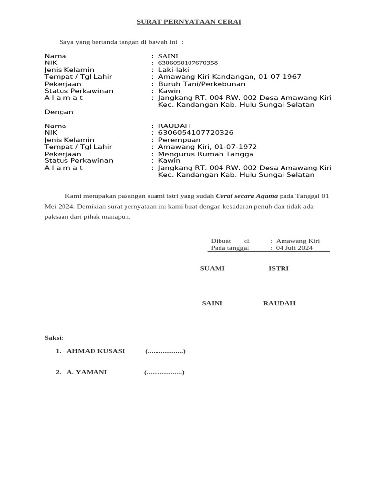 Surat Ket Cerai | PDF