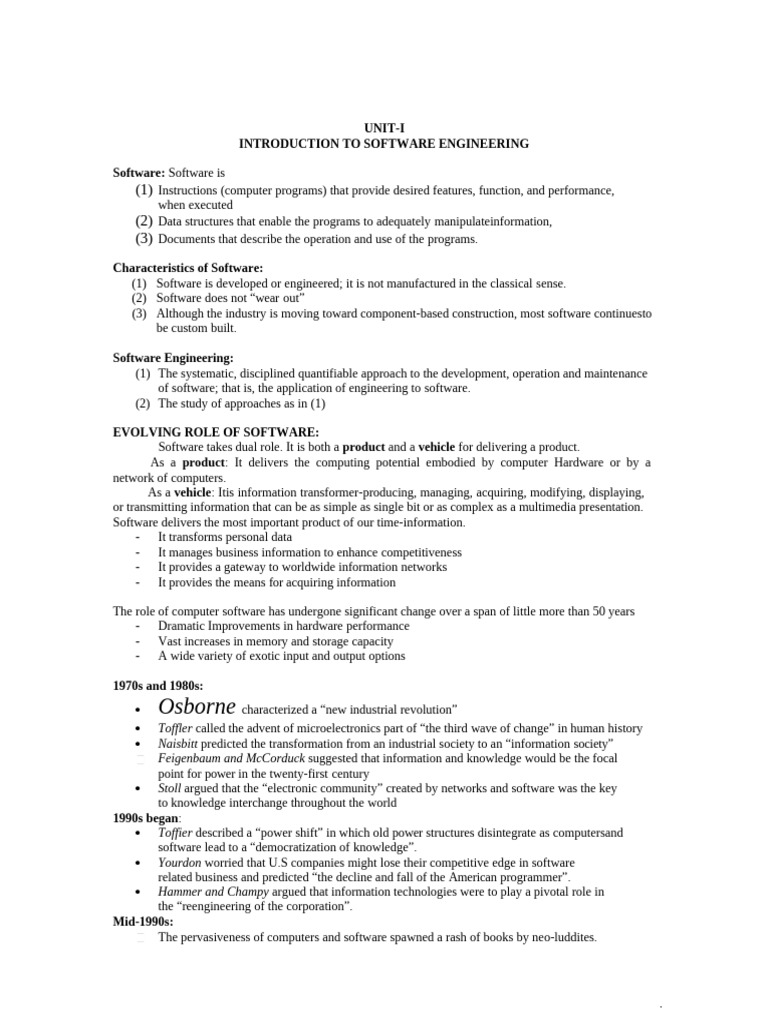 Software Engineering-Unit Wise Notes-1 &2 | PDF | Engineering ...
