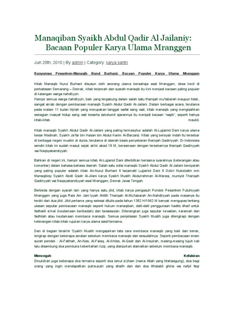 Sejarah Manaqiban Syaikh Abdul Qadir Al Jailaniy