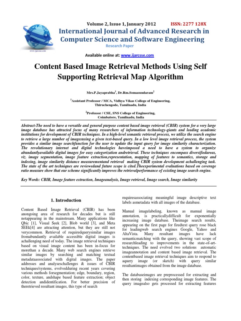 Content Based Image Retrieval Methods Using Self Supporting Retrieval ...