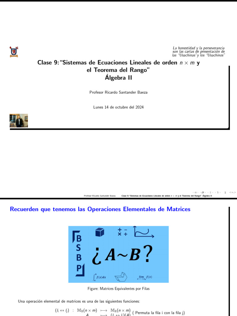 Clase9 Sistemas Ecuaciones Lineales Teorema Rango Algebra2 20242 | PDF ...