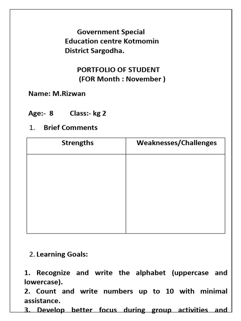 Portfolio of Student M.rizwan KG 2 | PDF