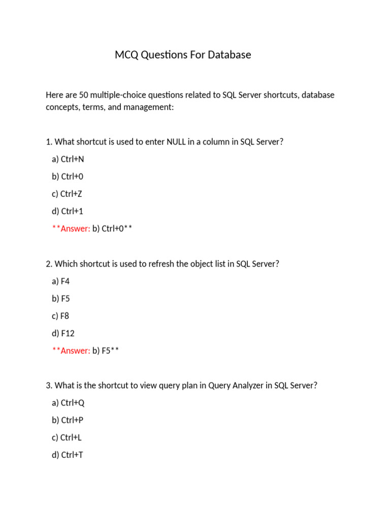 50 MCQs on Database Concepts | PDF | Databases | Database Design