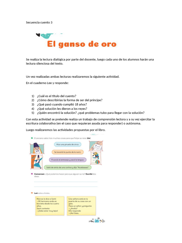Secuencia Cuento N 3 P P A El Ganso De Oro Pdf