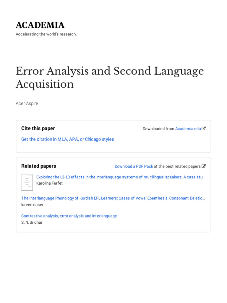 Error Analysis in Second Language Learning | PDF | Second Language ...