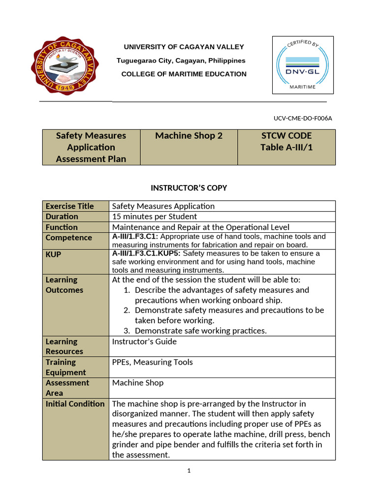 Safety Measures in Machine Shop Training | PDF