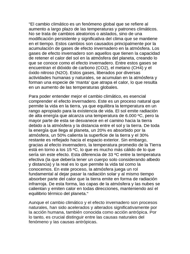 Causas del Cambio Climático y Efecto Invernadero | PDF | Gases de ...