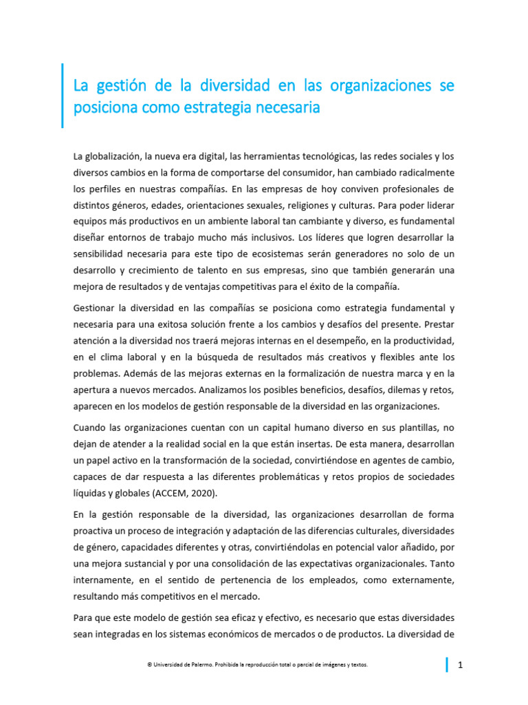 La Gestión de La Diversidad en Las Organizaciones Se Posiciona Como ...