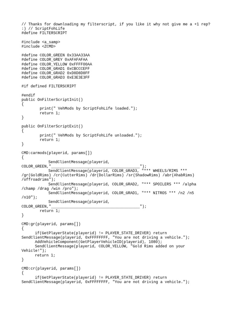 Vehicle Modification Filter Script | PDF